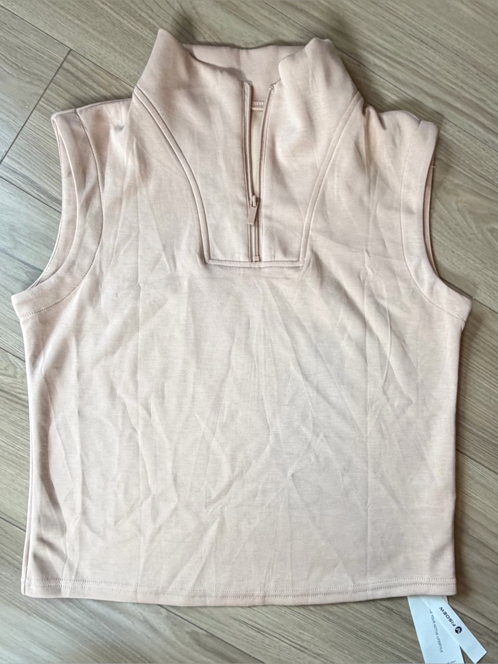 NWT Fisoew Half Zip Mock Neck Tank Vest Scuba feel Pale Pink Sz S